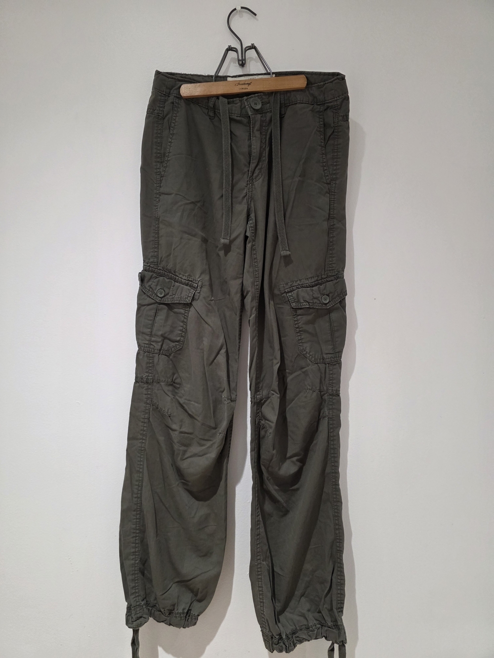 H&M Olive Cargo Utility Trousers with Drawstring Ankles
